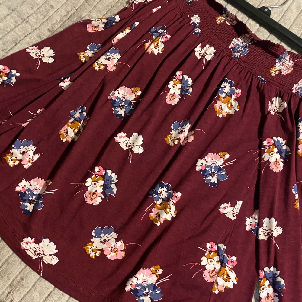 red floral off the shoulder top